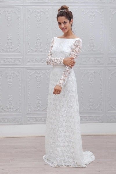Robe blanche longue manches longues