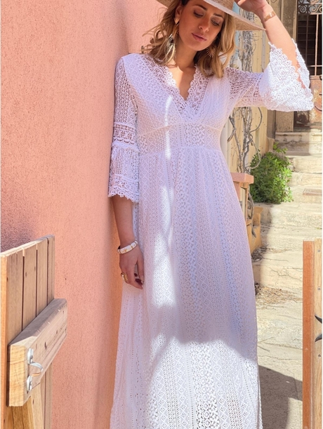 Robe longue blanche et or